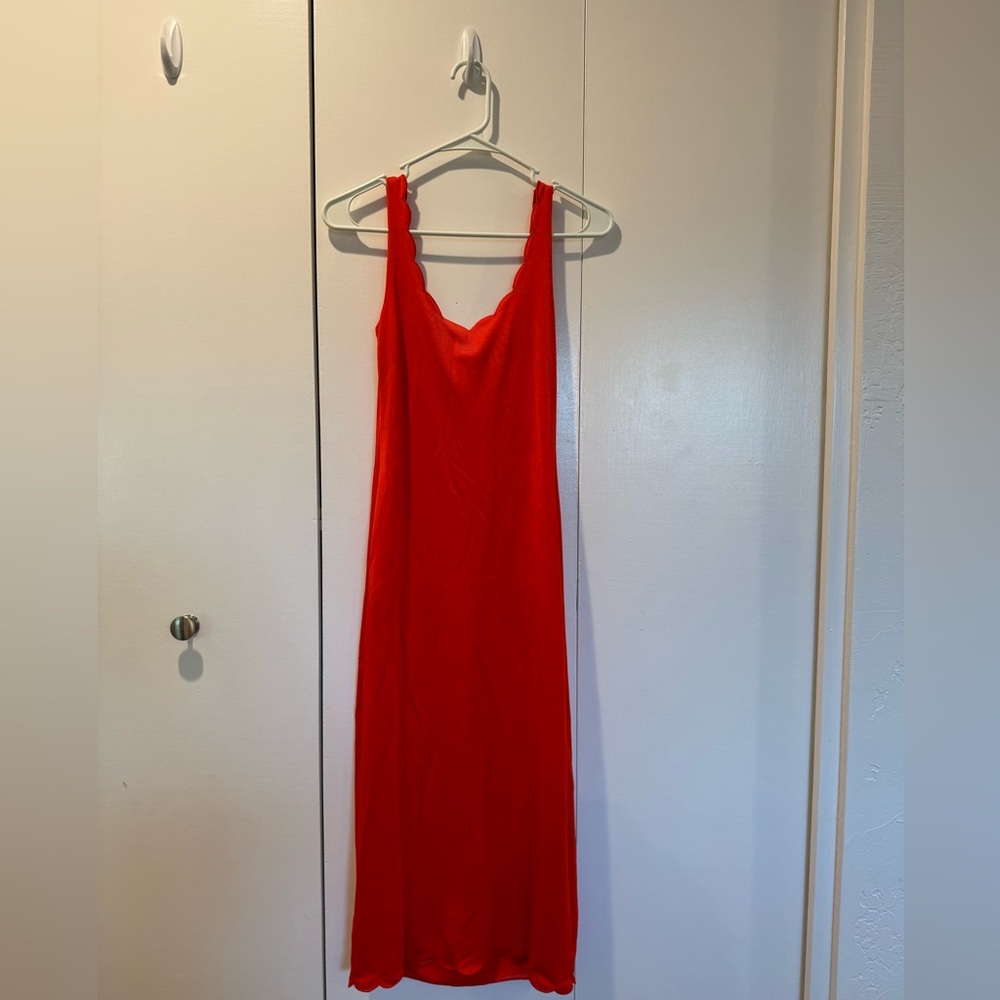 Red dress Scalloped Neckline